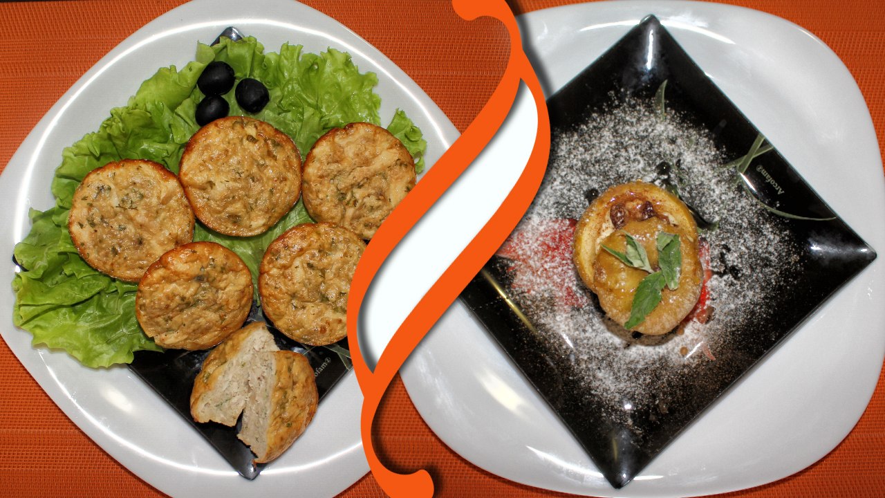 Диетические куриные маффины. Запеченное яблоко с творогом и медом