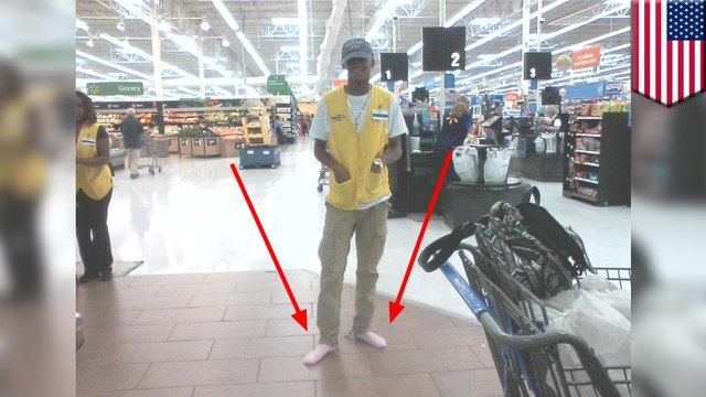 Wal-Mart employee gives homeless man shoes off his feet, works in socks