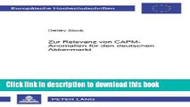 Download  Zur Relevanz von CAPM-Anomalien fÃ¼r den deutschen Aktienmarkt (EuropÃ¤ische