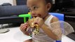 funny baby enjoy eat crepes crispy chocolate food @LifiaTubeHD