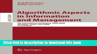 Books Algorithmic Aspects in Information and Management: 4th International Conference, AAIM 2008,