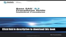 Ebook Base SAS 9.3 Procedures Guide: Statistical Procedures Free Online
