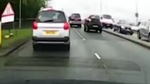 Moment elderly motorist drives the wrong way up dual carriageway