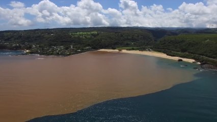 Stunning two-tone effect in Hawaiian bay after pollution