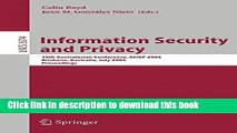 Ebook Information Security and Privacy: 10th Australasian Conference, ACISP 2005, Brisbane,