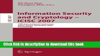 Books Information Security and Cryptology - ICISC 2007: 10th International Conference, Seoul,