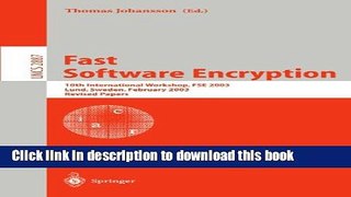 Ebook Fast Software Encryption: 10th International Workshop, FSE 2003, LUND, Sweden, February
