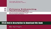 Ebook Privacy Enhancing Technologies: 5th International Workshop, PET 2005, Cavtat, Croatia, May