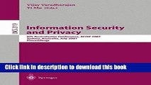 Ebook Information Security and Privacy: 6th Australasian Conference, ACISP 2001, Sydney,