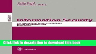 Books Information Security: 6th International Conference, ISC 2003, Bristol, UK, October 1-3,