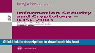 Ebook Information Security and Cryptology - ICISC 2003: 6th International Conference, Seoul,