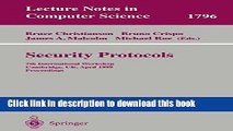 Ebook Security Protocols: 7th International Workshop Cambridge, UK, April 19-21, 1999 Proceedings