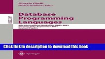 Ebook Database Programming Languages: 8th International Workshop, DBPL 2001, Frascati, Italy,