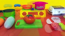 Toy Kitchen cooking Chicken McNuggets toy oven stove slicing vegetables learn shapes