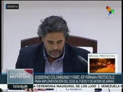 Gob. colombiano y FARC firman protocolo para implementar cese al fuego