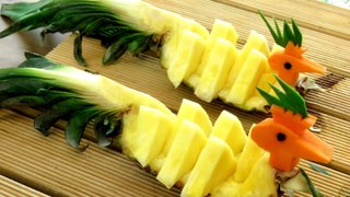How To Make A Pineapple Peacock | Fruit Carving Garnish | Party Food Decoration