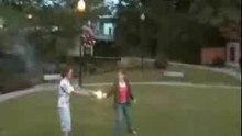 Stupid guy burns his hand on firecracker