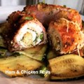 Parmesan Ham & Chicken Rolls stuffed with Artichoke in a White Wine Sauce