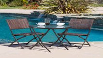 Bimini Outdoor Patio Foldable Dining Bistro Set in Blue Wicker