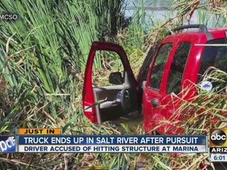 Truck ends up in Salt River after pursuit