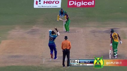 The Warriors' Jason Mohammed hits a six to win the game for his team with three balls to spare