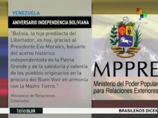 Venezuela felicita a Bolivia por 191 aniversario de su independencia