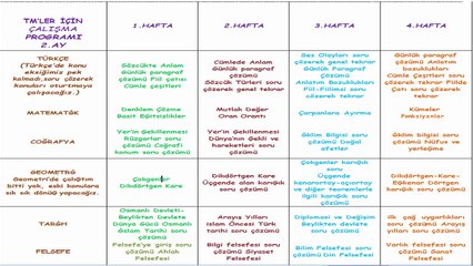 2017 YGS Ders Çalışma Programı