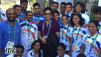 Sachin Tendulkar meets Indian contingent at Olympic Village