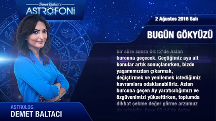 2 Ağustos 2016 Salı Bugün Gökyüzü