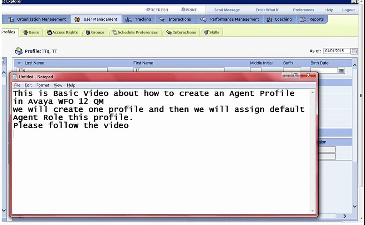 Avaya / VERINT WF0 12 How to create an Agent Profile