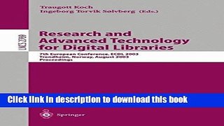 [Popular Books] Research and Advanced Technology for Digital Libraries: 7th European Conference,