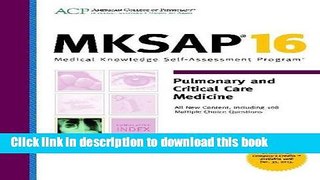 Title : [PDF] MKSAP 16: Pulmonary and Critical Care Medicine E-Book Online