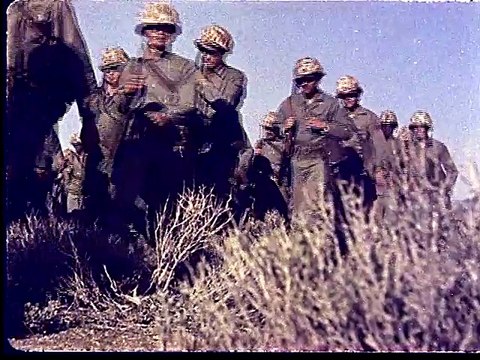 Color footage of soldiers being exposed to high levels of radiation