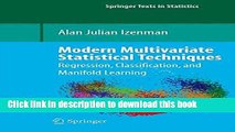 [Fresh] Modern Multivariate Statistical Techniques: Regression, Classification, and Manifold