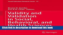 Ebooks Validity and Validation in Social, Behavioral, and Health Sciences (Social Indicators