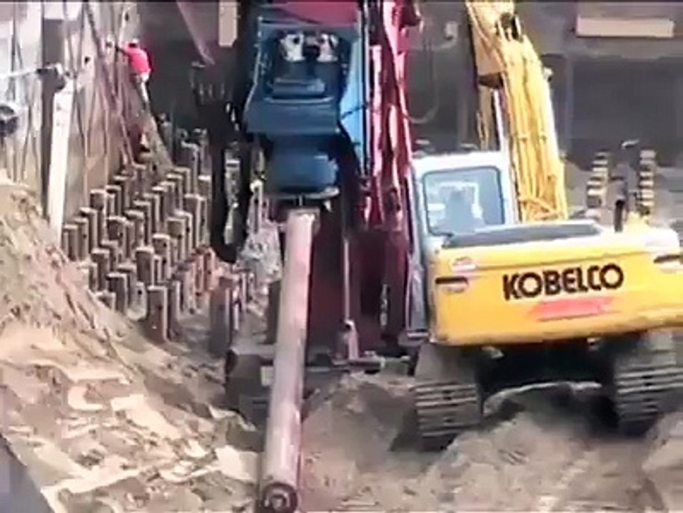 Civil Engineering - installation of piles consist of steel and concrete by rotating and driving