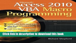 Download Microsoft Access 2010 VBA Macro Programming Book Free
