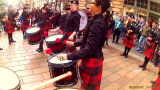 Edmonton Youth Pipe Band performing on Buchanan Street in Glasgow