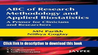 [Download] ABC of Research Methodology and Applied Biostatistics Paperback Free