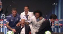 Real Madrid players celebrate with zidane at the press conference 2016