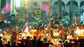Aarti sacred light ceremony on the River Ganges in Varanasi