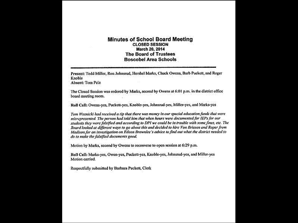 Thomas Woznicki and Boscobel, Wisconsin School Board Minutes