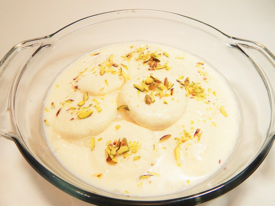 Rasmalai/Cottage cheese balls with creamy milk sauce/ रसमलाई /رس ملائی