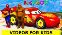 SPIDERMAN and BIGFOOT in Funny Cars Cartoon for Kids and Children with Nursery Rhymes Songs