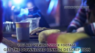 Seller serving client at retail shop, people buy dishes at street food festival. Stock Footage