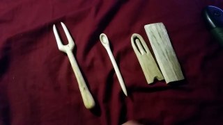 Fork spoon and netting needle made from wood