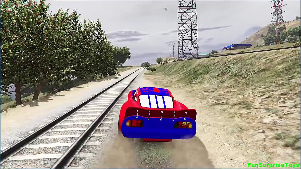 Funny Cars 2 SpiderMan Disney Cars Pixar New Nursery Rhymes Li ghtning McQueen Children's Music_19