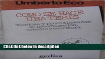 Books Como Se Hace Una Tesis (Spanish Edition) Free Online