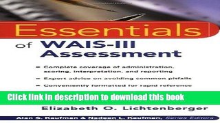 [Popular] Essentials of WAIS-III Assessment Hardcover Free