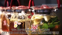 Fruit and herbal tea in cafe, variety of warm drinks served to festival guests. Stock Footage